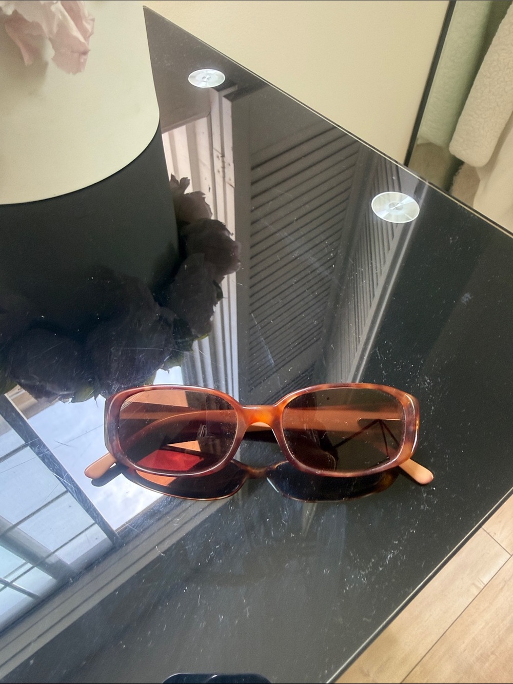 CHANEL Brown Tortoiseshell Rectangular Sunglasses